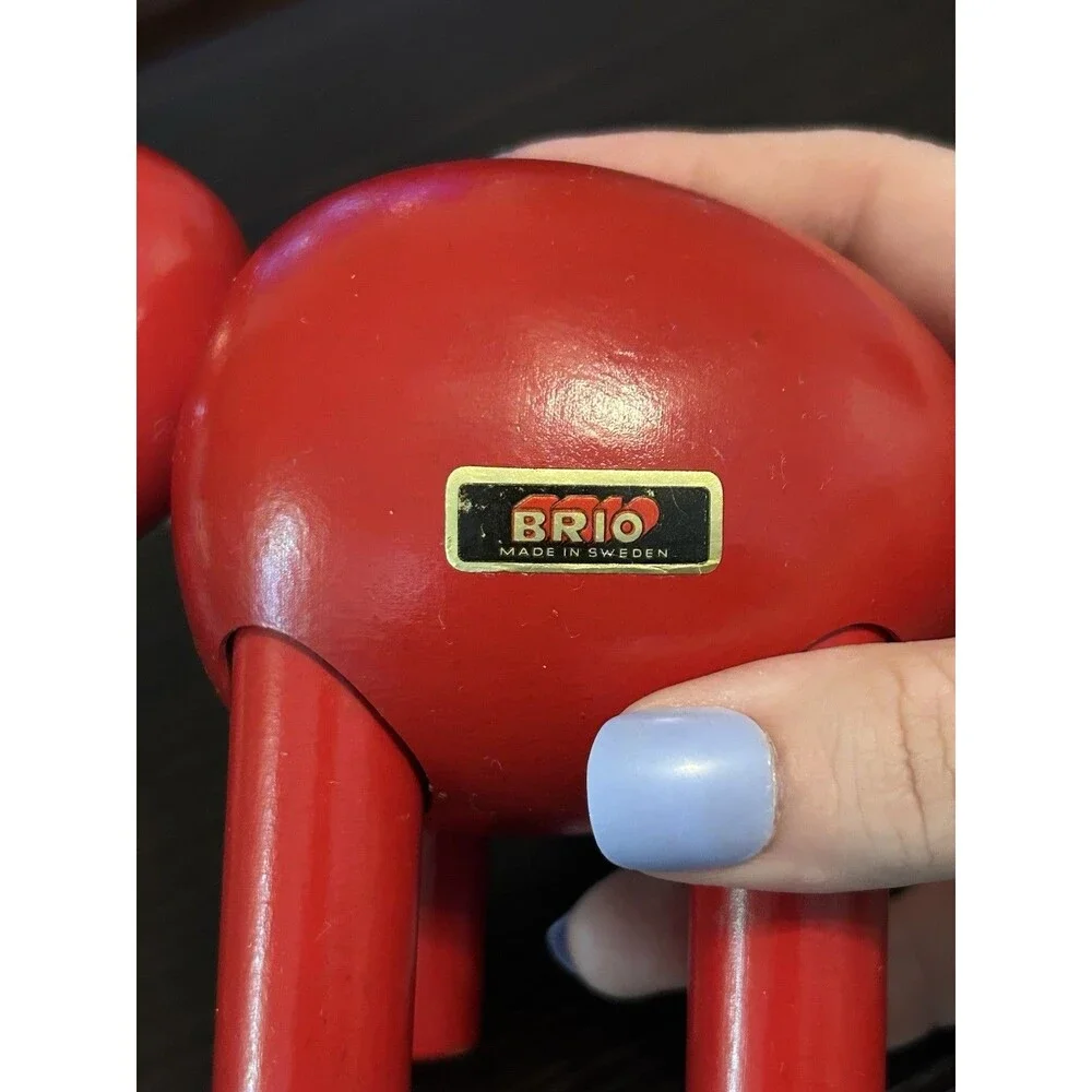 Vintage BRIO Jumbo Elephant Pull Toy Red Wooden Made in Sweden Rare 4.5”